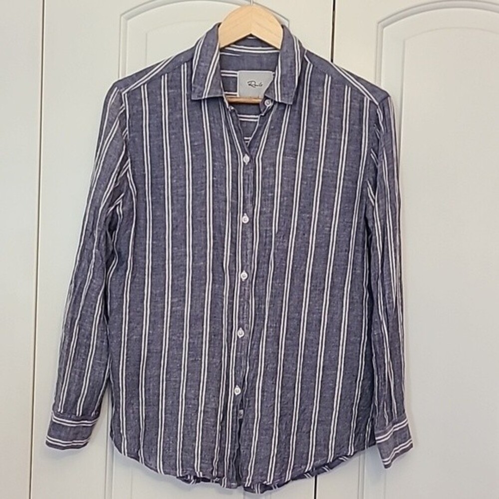 Rails Sydney Collared Artic Stripe Linnen Button Down Blouse Size XS